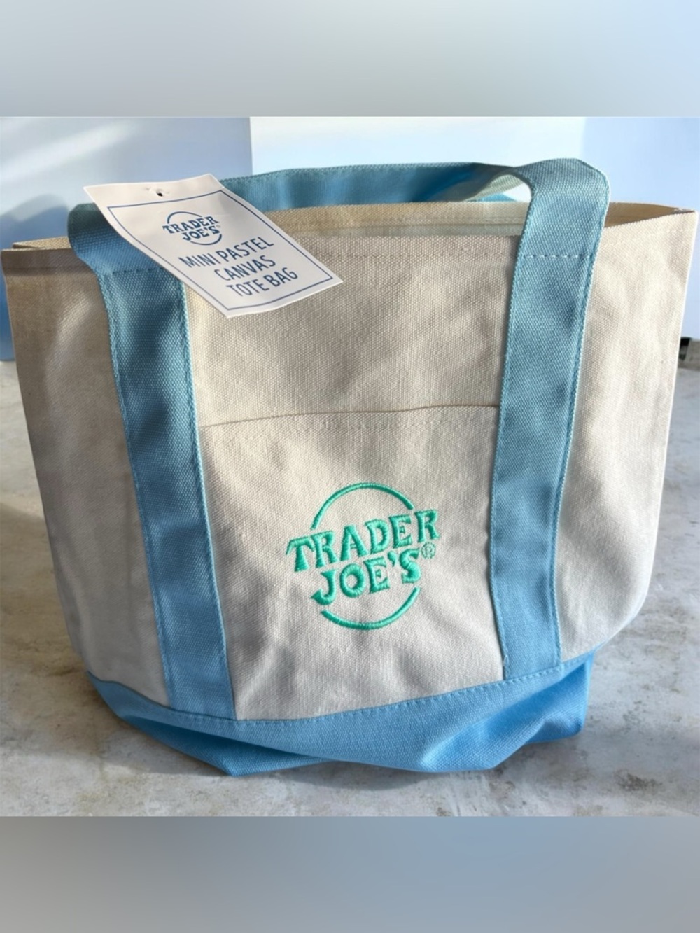 NWT Cream and Light Blue Canvas Tote Bag